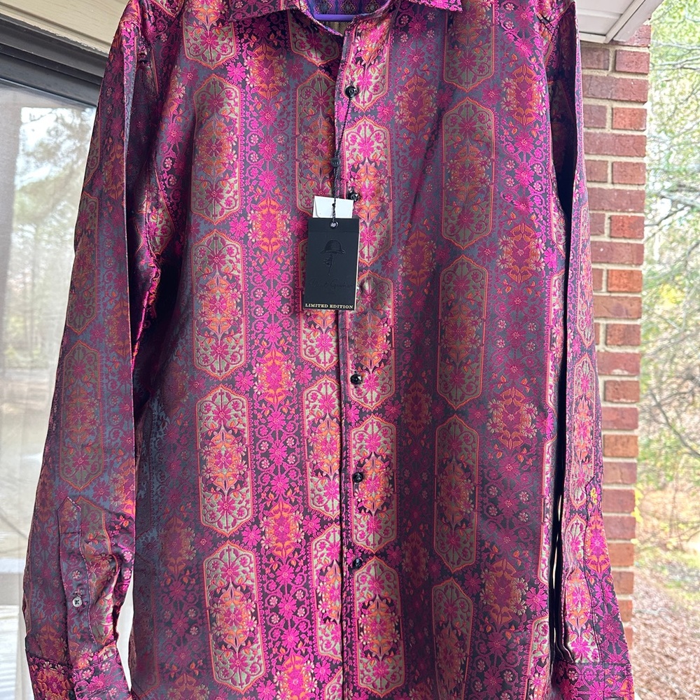 Robert Graham Vibrant Pink and Black Geometric Shirt
